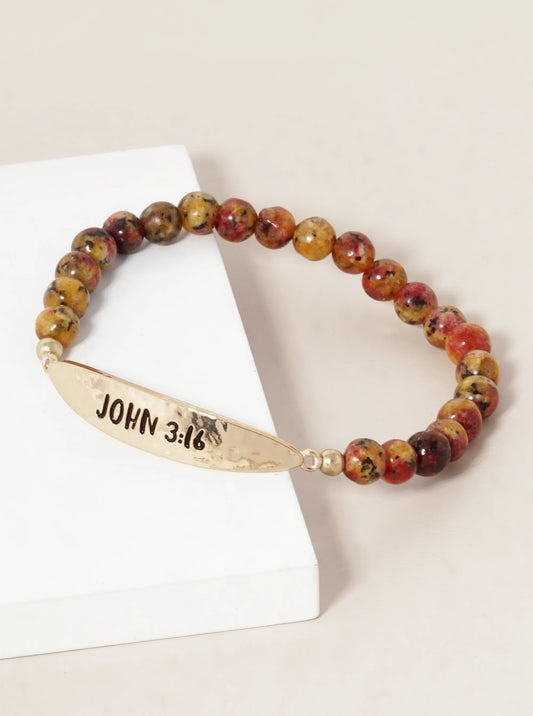 John 3 16 Engraved 6mm Semi-Precious Stone Stretch Bracelet