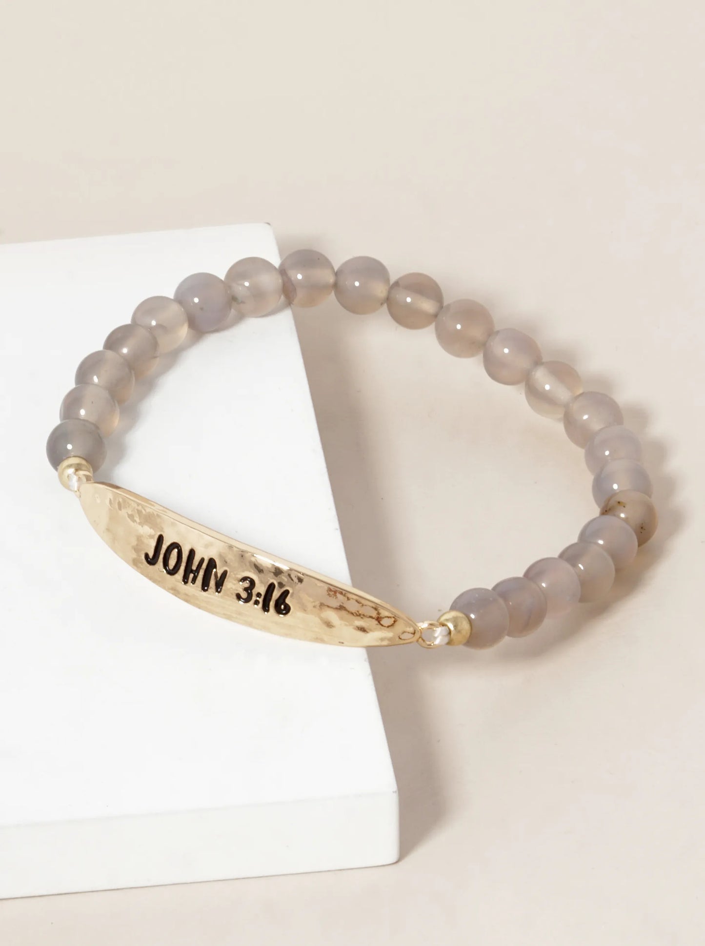 John 3 16 Engraved 6mm Semi-Precious Stone Stretch Bracelet
