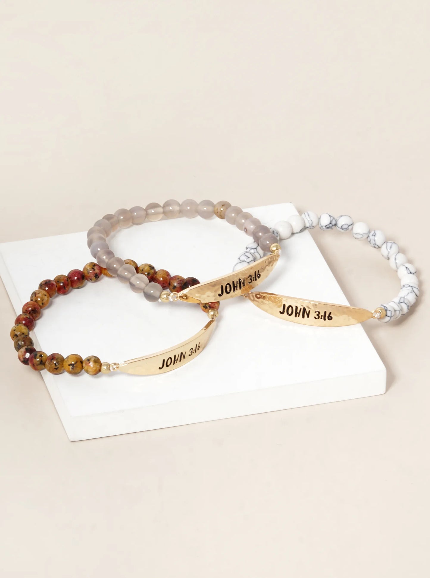 John 3 16 Engraved 6mm Semi-Precious Stone Stretch Bracelet