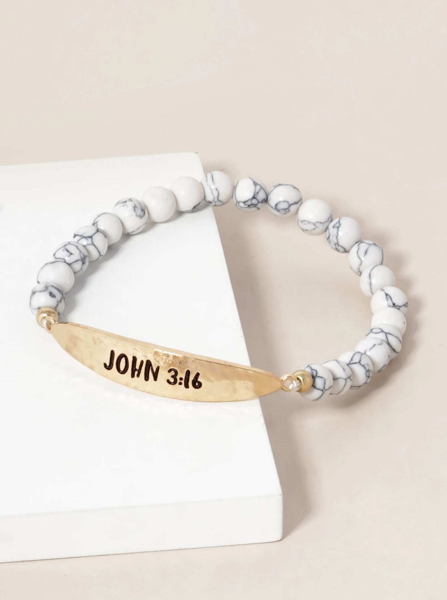 John 3 16 Engraved 6mm Semi-Precious Stone Stretch Bracelet