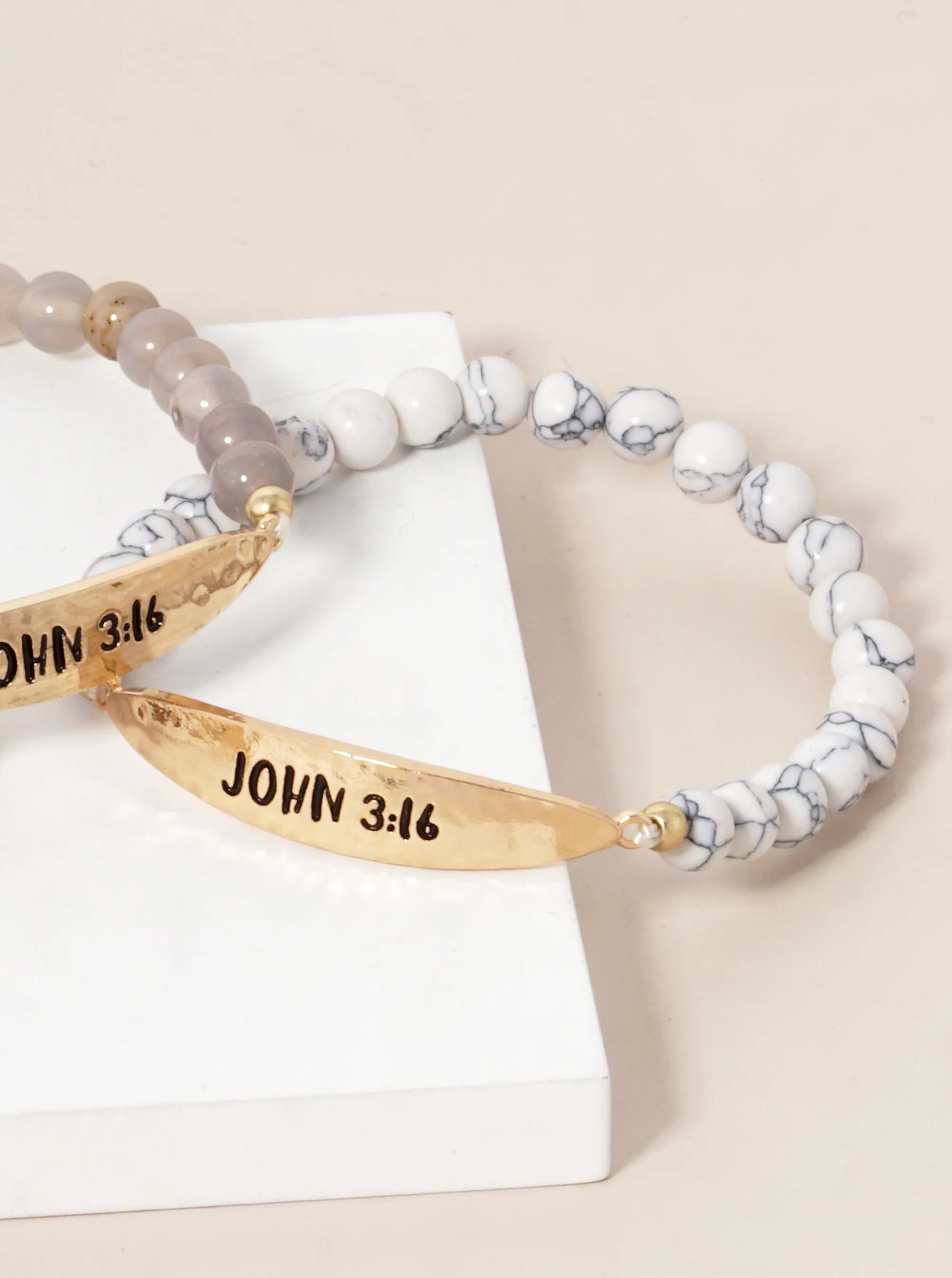 John 3 16 Engraved 6mm Semi-Precious Stone Stretch Bracelet
