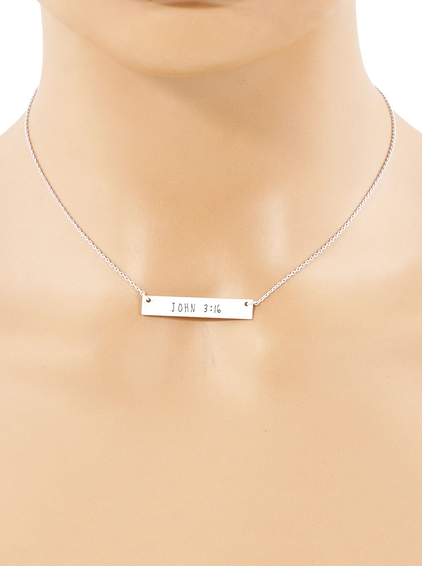 John 3 16 Engraved Horizontal Bar Pendant Necklace