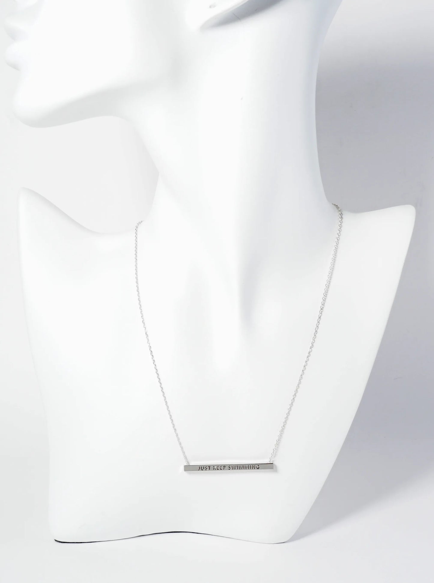 Just Keep Swimming Engraved 18K Gold Dipped Horizontal Brass Bar Pendant Inspirational Necklace