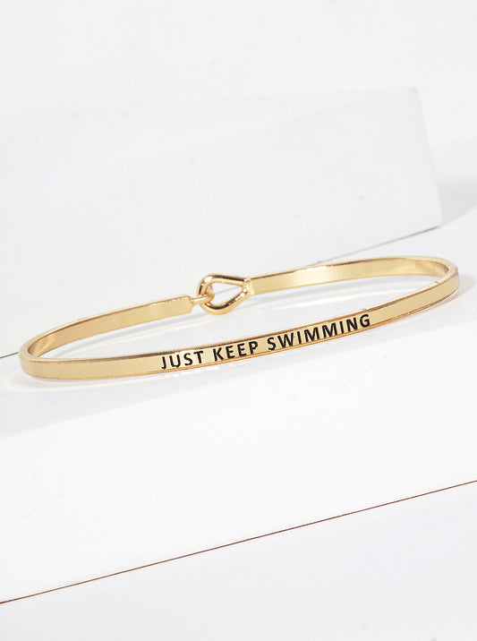 Just Keep Swimming Engraved Inspirational Bangle Bracelet