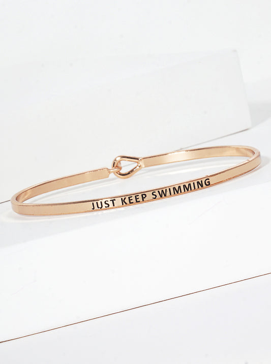 Just Keep Swimming Engraved Inspirational Bangle Bracelet