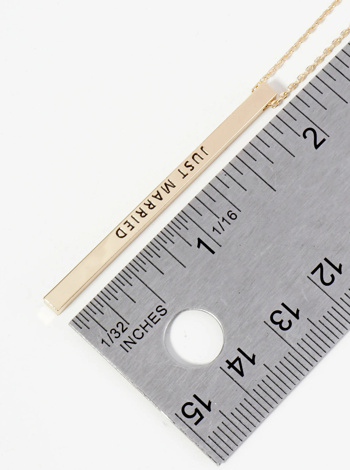 Just Married Engraved Vertical Bar Pendant Inspirational Necklace