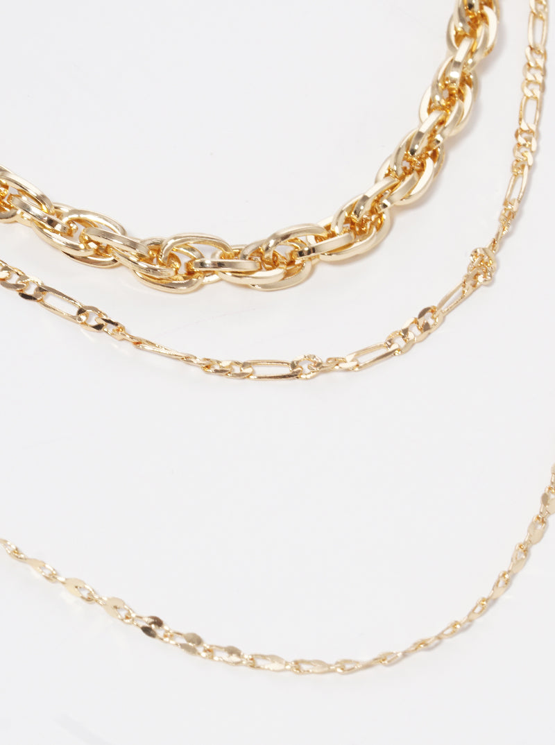 Metal Chain Tri Layered Necklaces Gold
