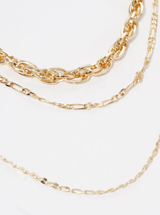 Metal Chain Tri Layered Necklaces Gold