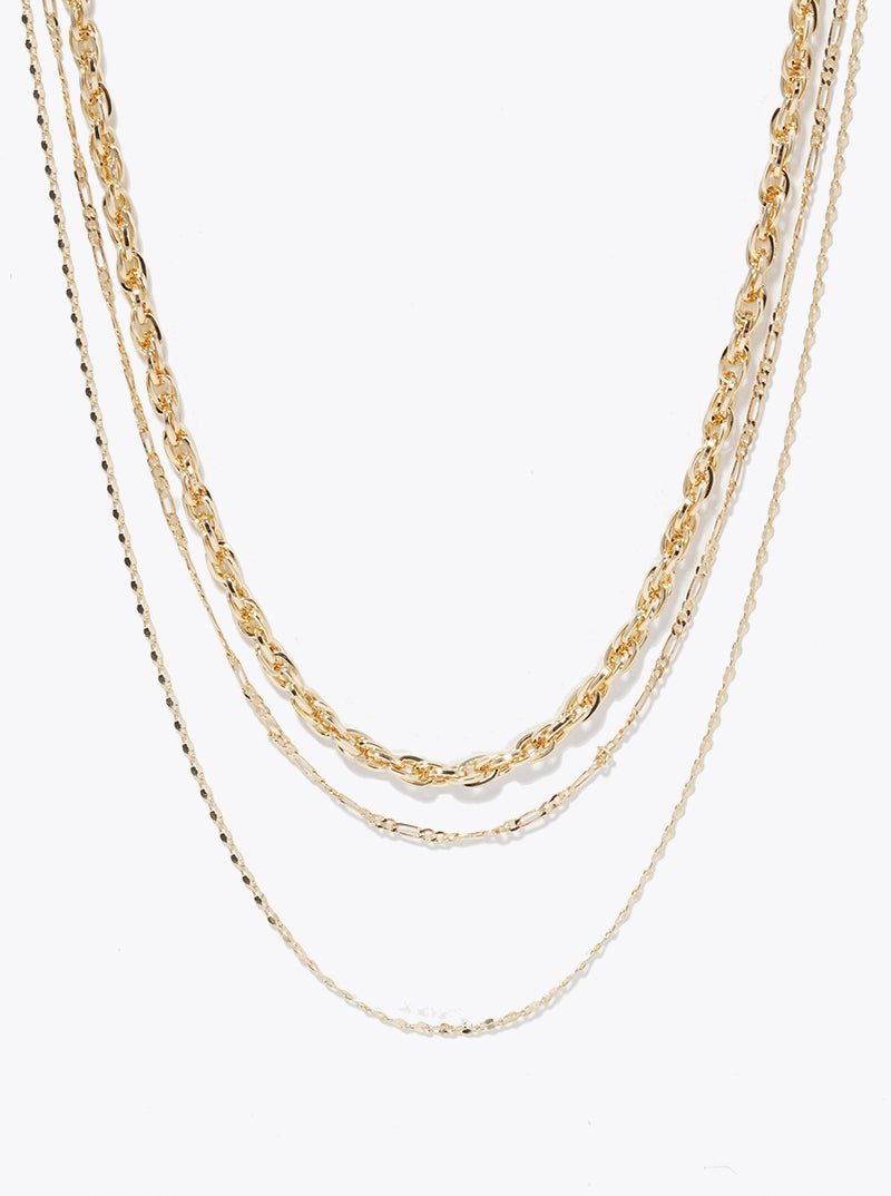 Metal Chain Tri Layered Necklaces Gold