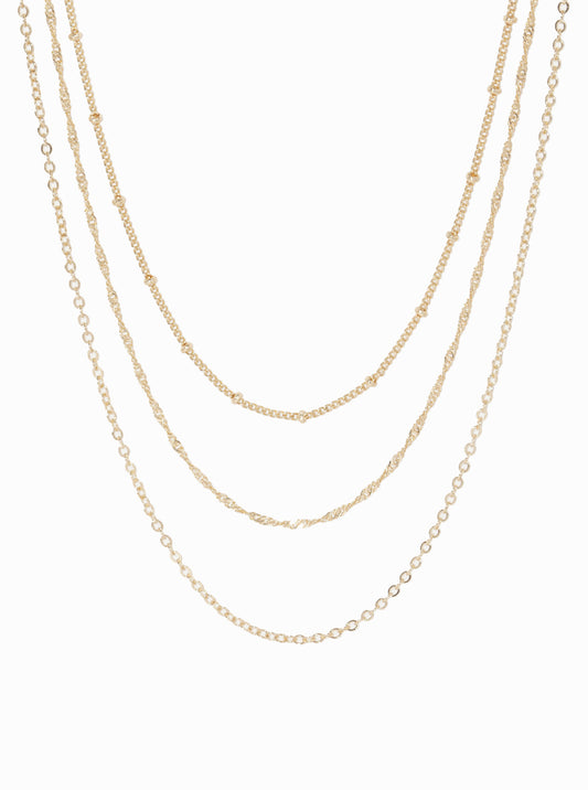 Set Of 3 Metal Chain Layered Necklace Gold