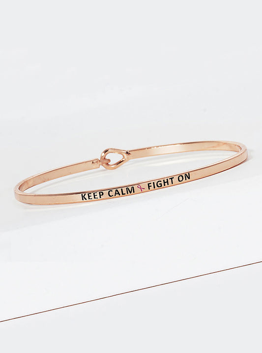 Keep Calm Fight On Engraved Inspirational Bangle Bracelet