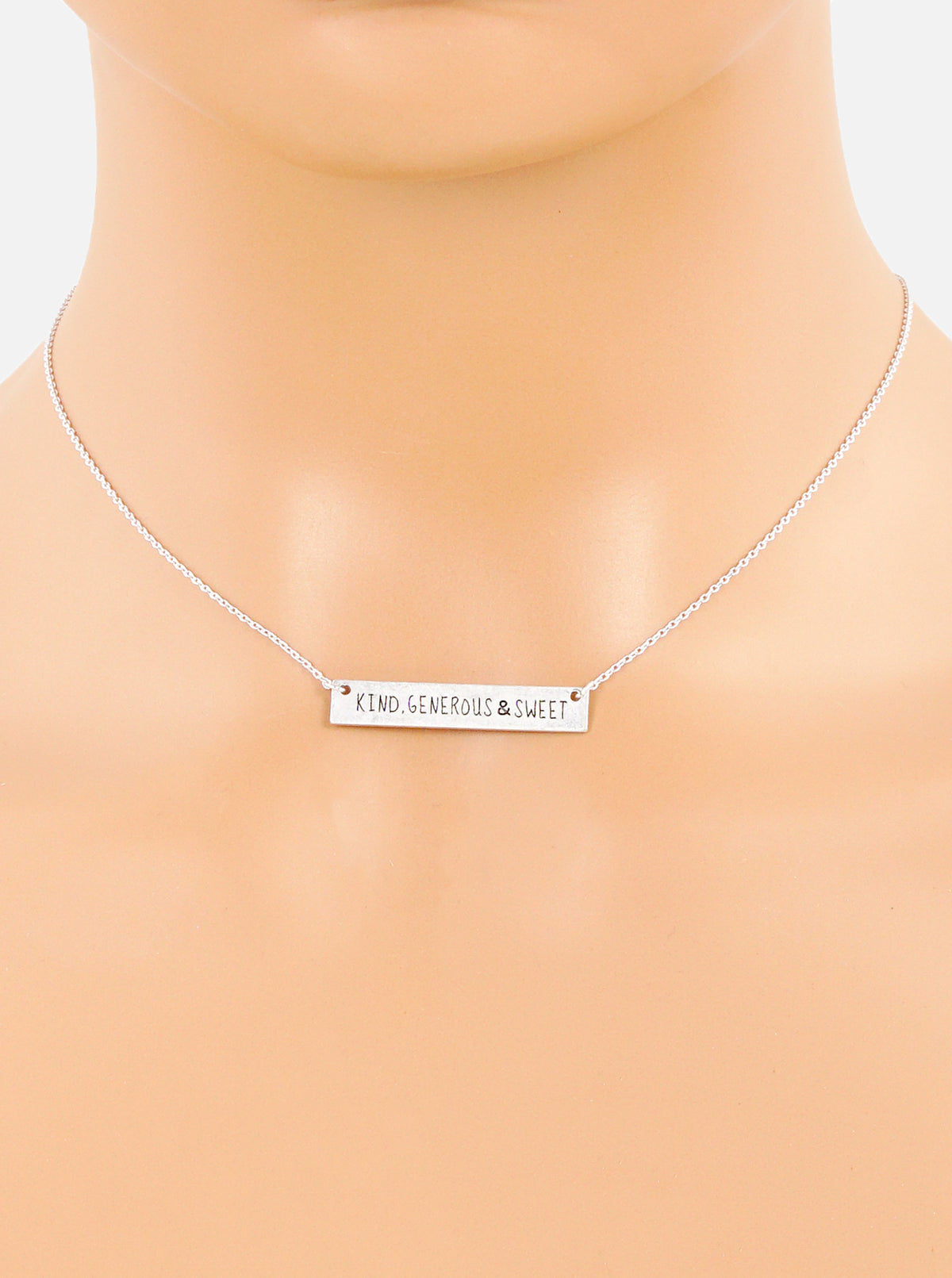 Kind Generous And Sweet Engraved Horizontal Bar Pendant Necklace