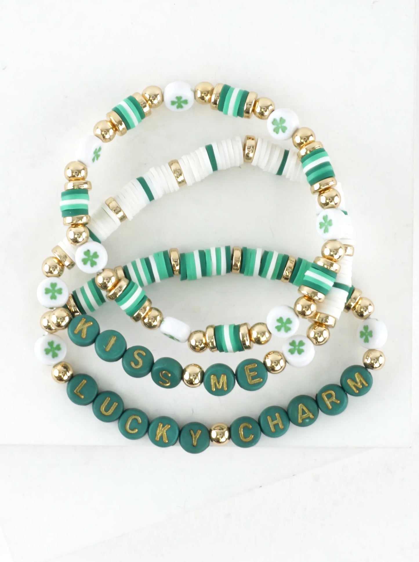Kiss Me Lucky Charm Clay Beads Stretch Bracelets