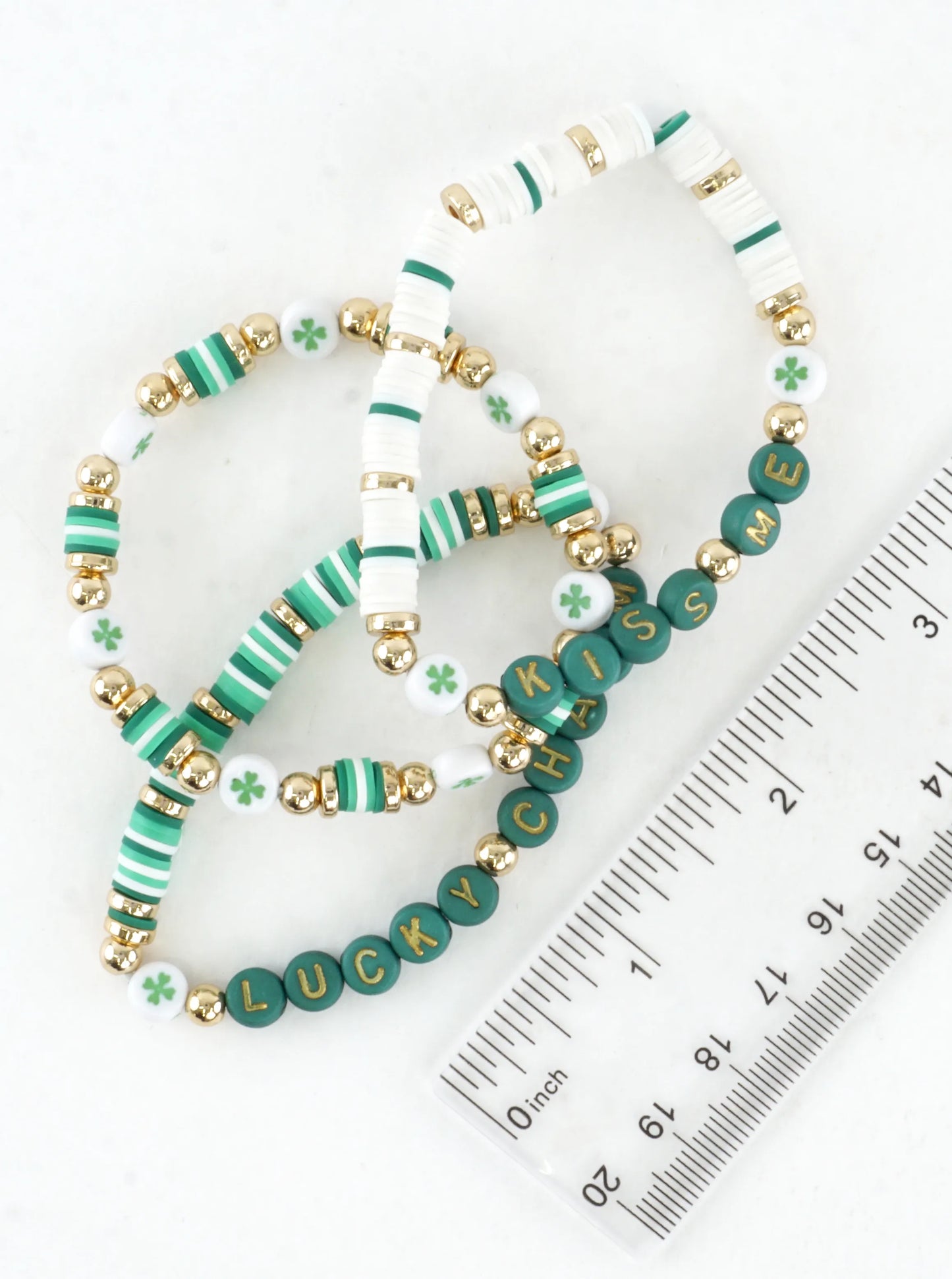 Kiss Me Lucky Charm Clay Beads Stretch Bracelets