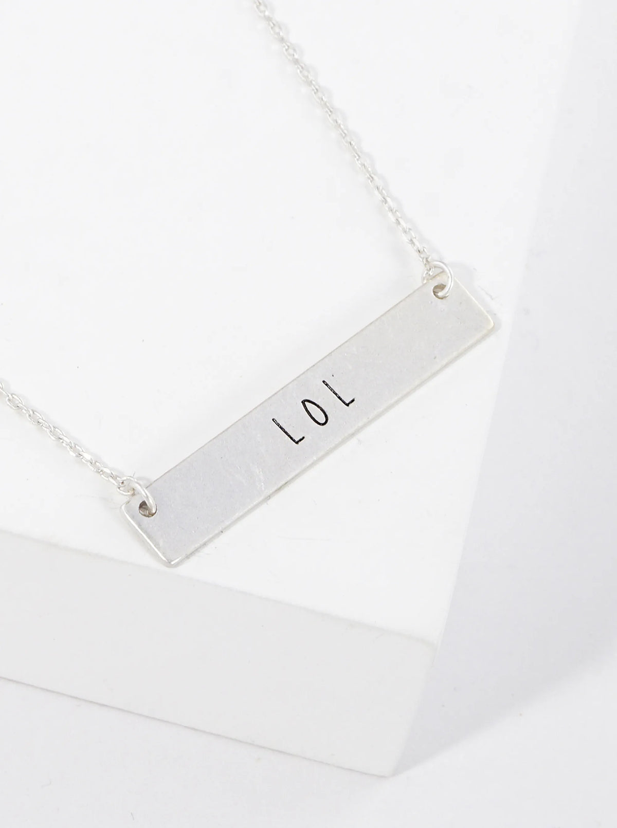 LOL Engraved Horizontal Bar Pendant Necklace