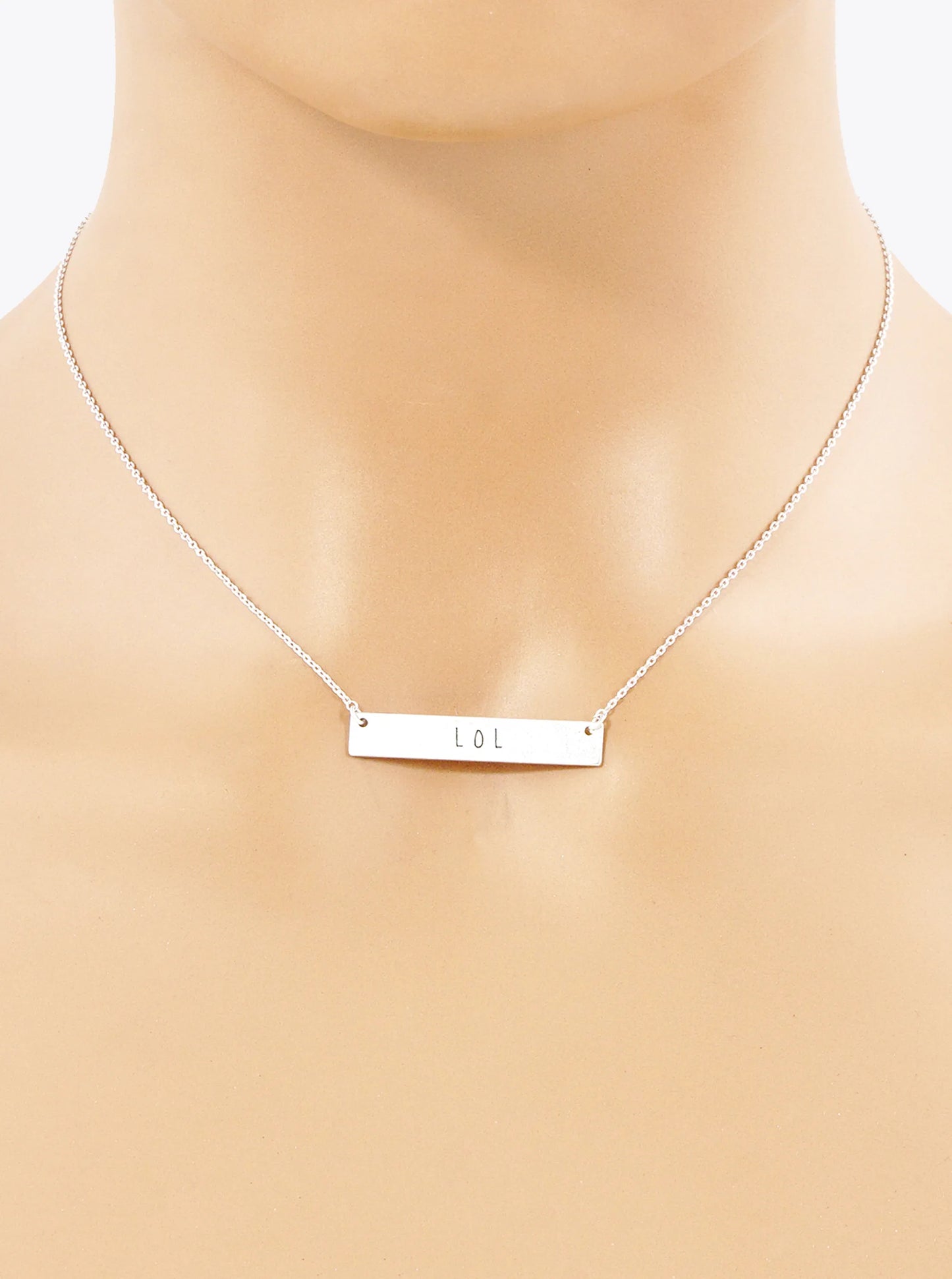 LOL Engraved Horizontal Bar Pendant Necklace