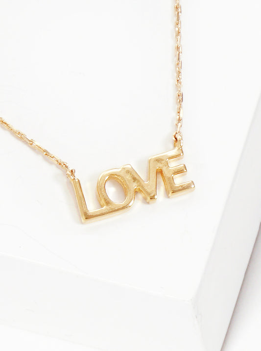 LOVE Word Pendant Brass Necklace