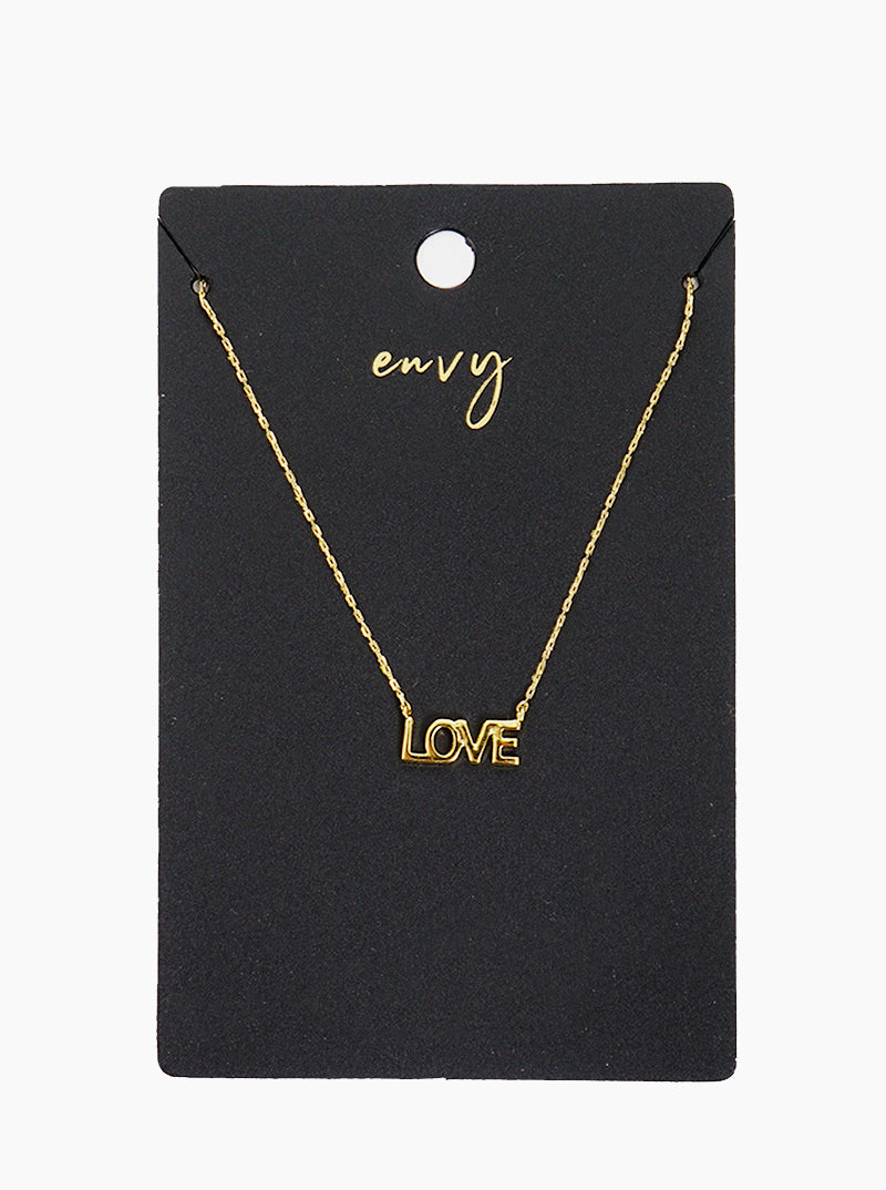 LOVE Word Pendant Brass Necklace
