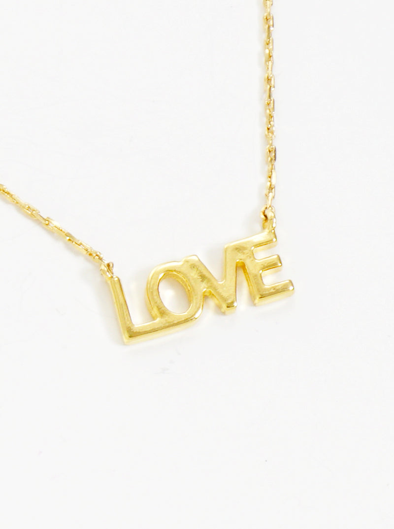 LOVE Word Pendant Brass Necklace