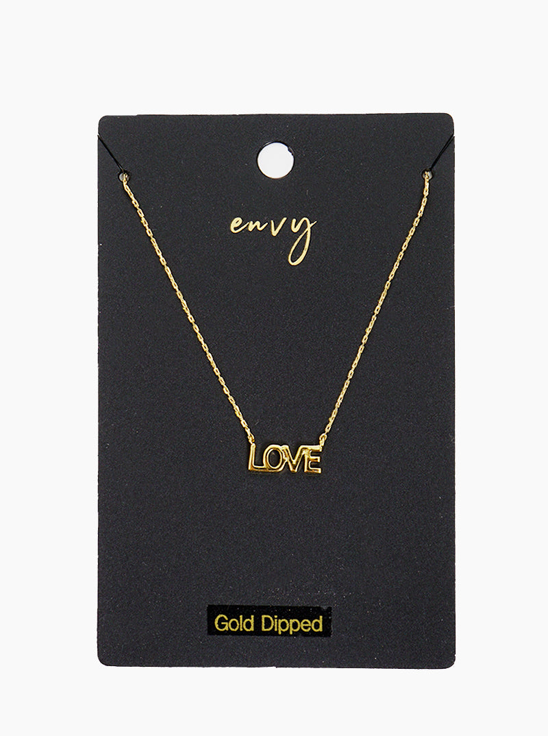 LOVE Word Pendant Brass Necklace