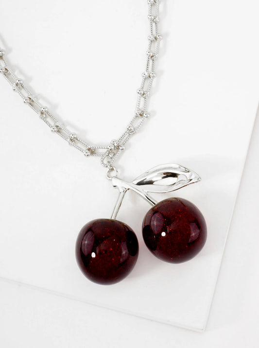 Large Sparkling Cherry Pendant 18K-Gold-Dipped Textured Brass HardWear-Chain Necklace