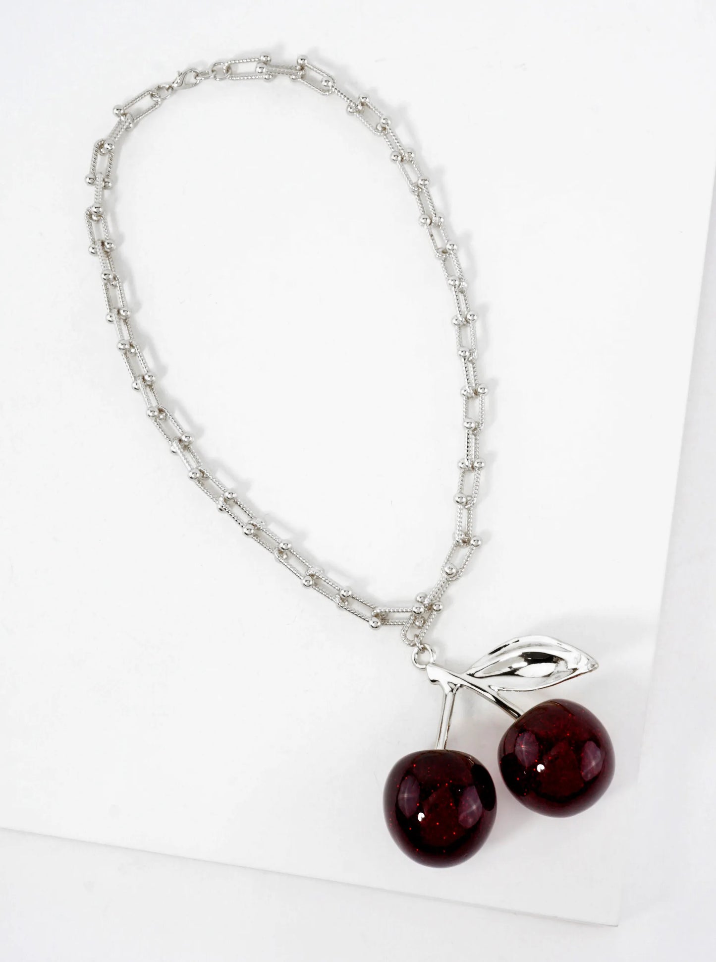 Large Sparkling Cherry Pendant 18K-Gold-Dipped Textured Brass HardWear-Chain Necklace