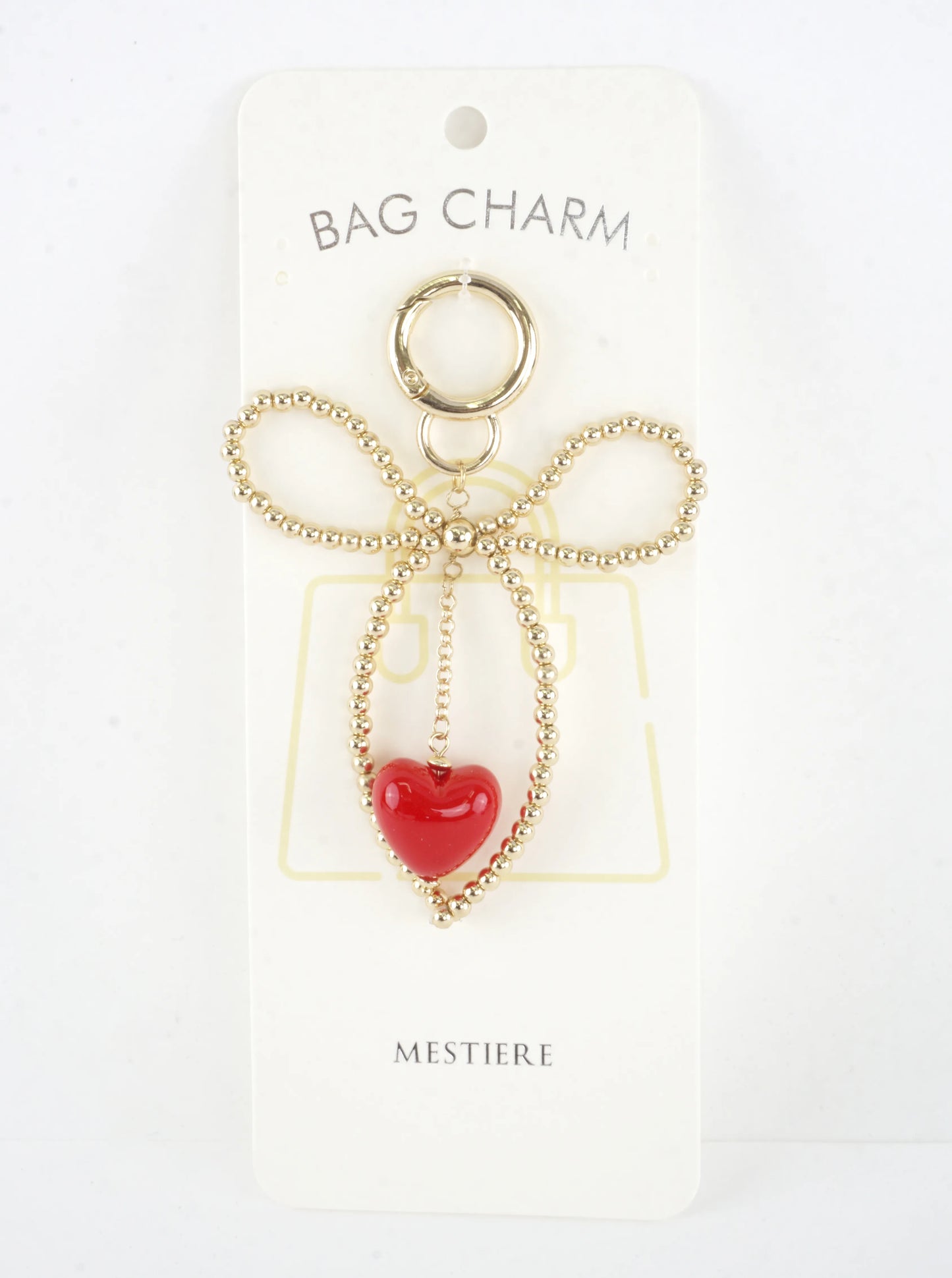 Large Wired Metallic Bow Resin Heart Key Bag Charm