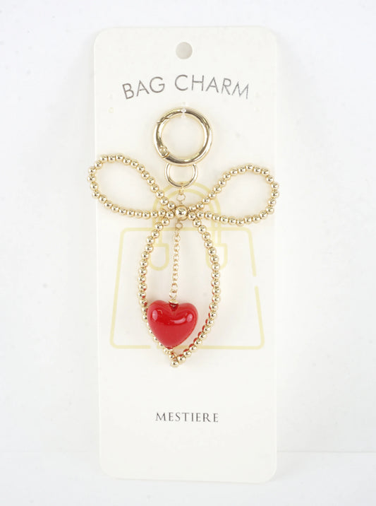 Large Wired Metallic Bow Resin Heart Key Bag Charm