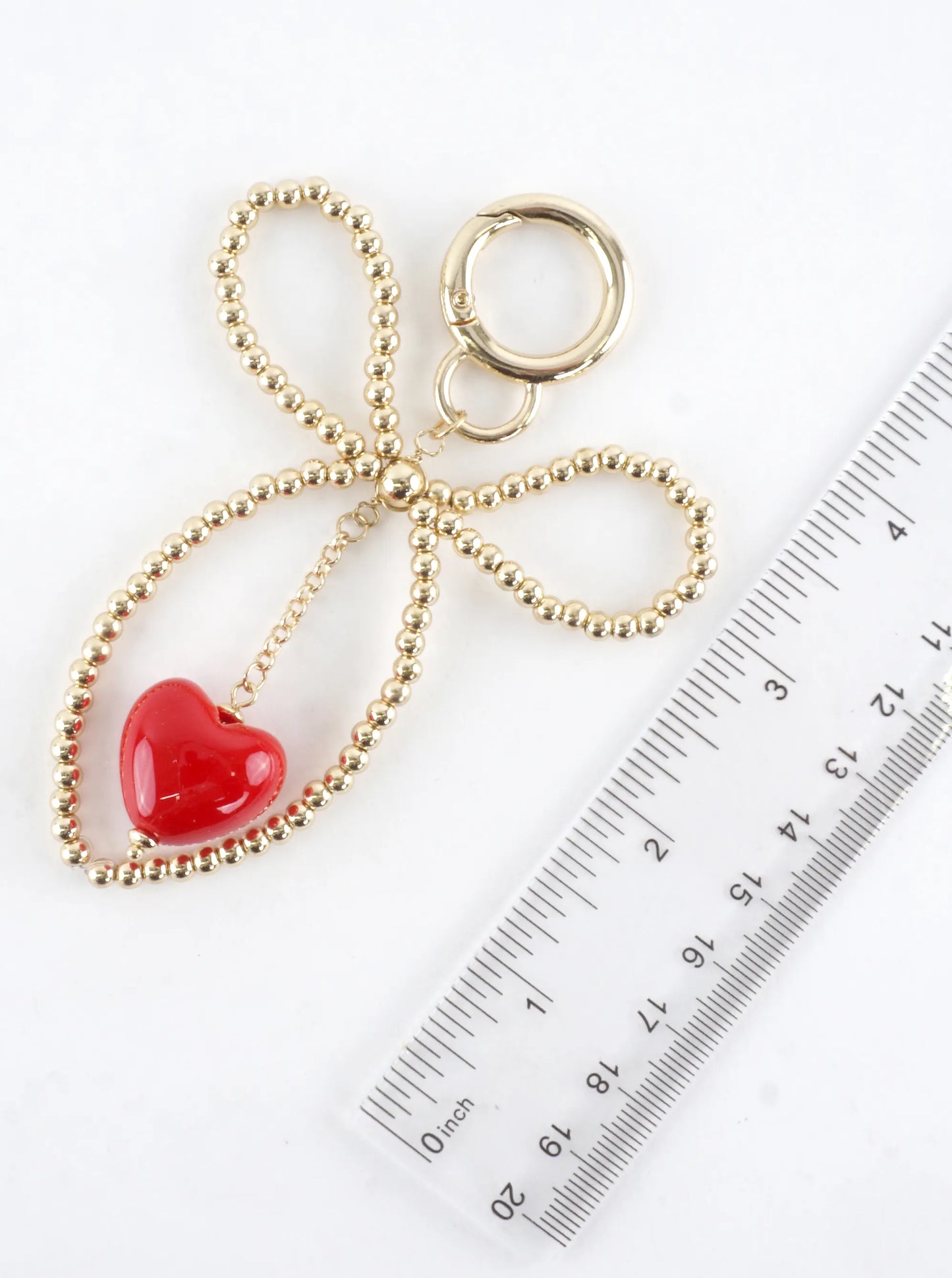 Large Wired Metallic Bow Resin Heart Key Bag Charm