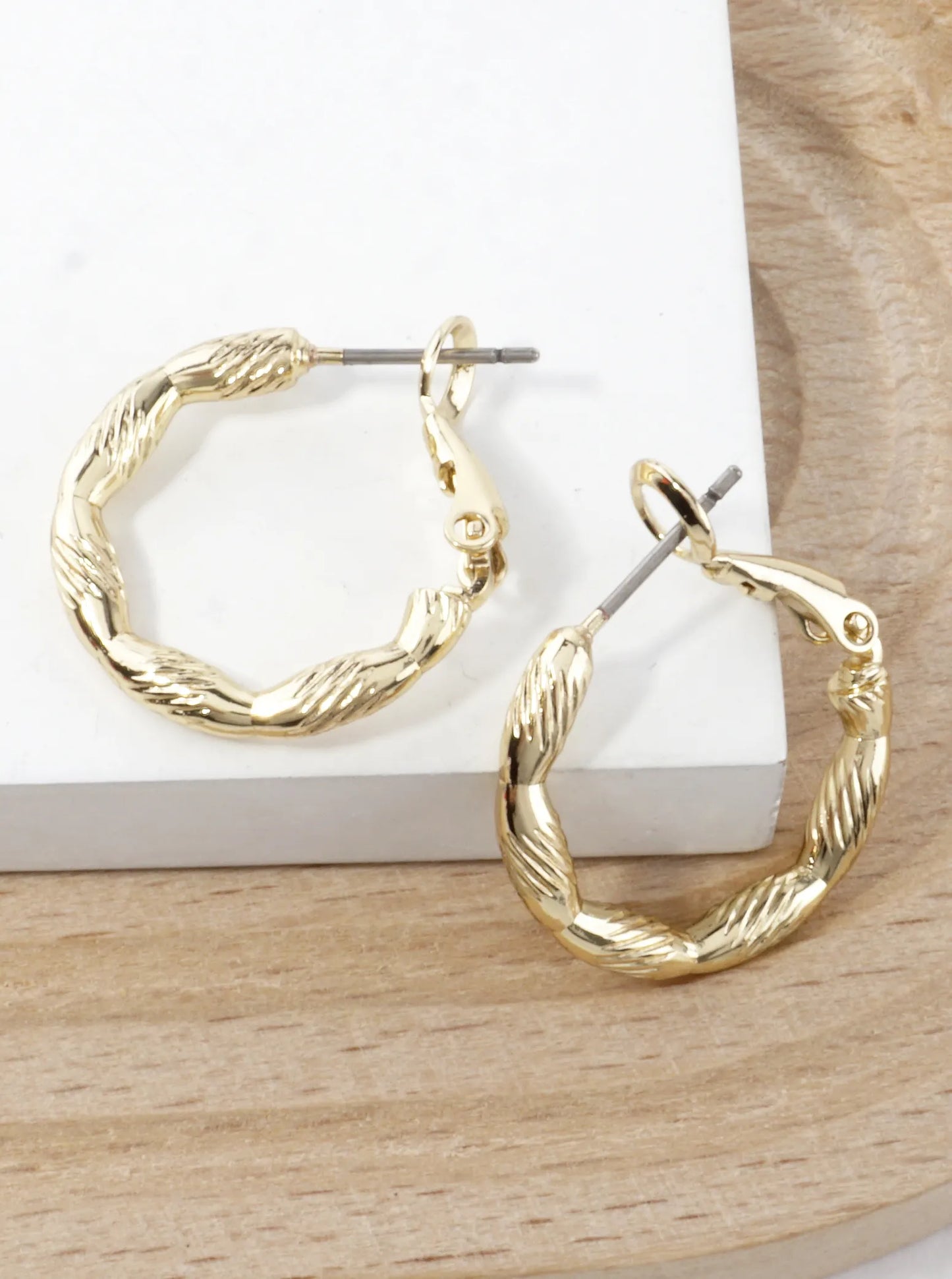 Laser Cut Textured Brass Hoop Earrings 0.75inch