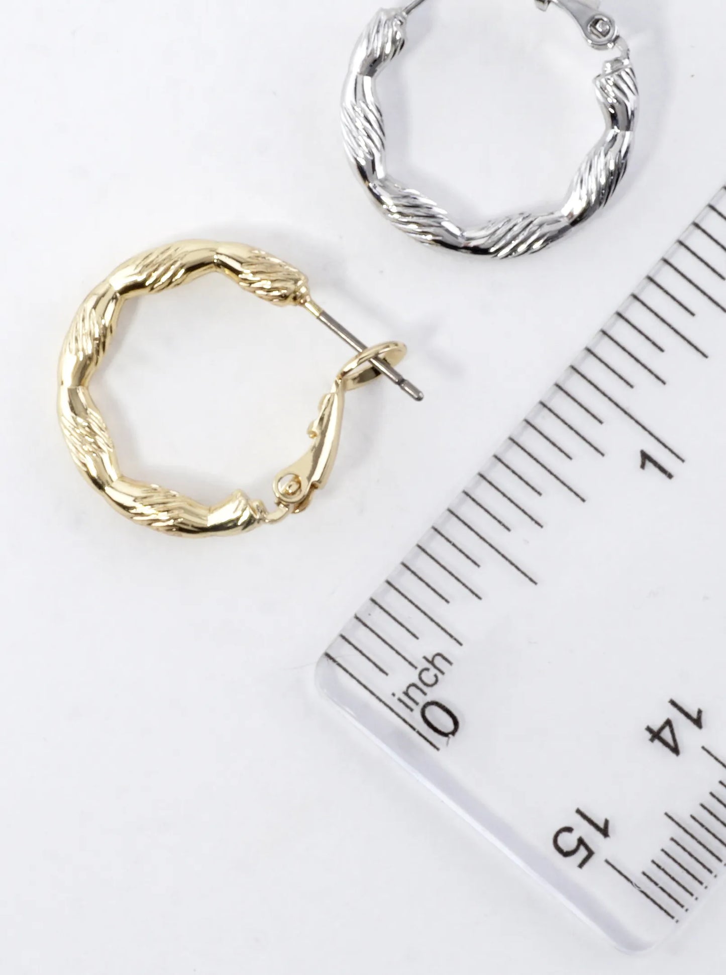 Laser Cut Textured Brass Hoop Earrings 0.75inch