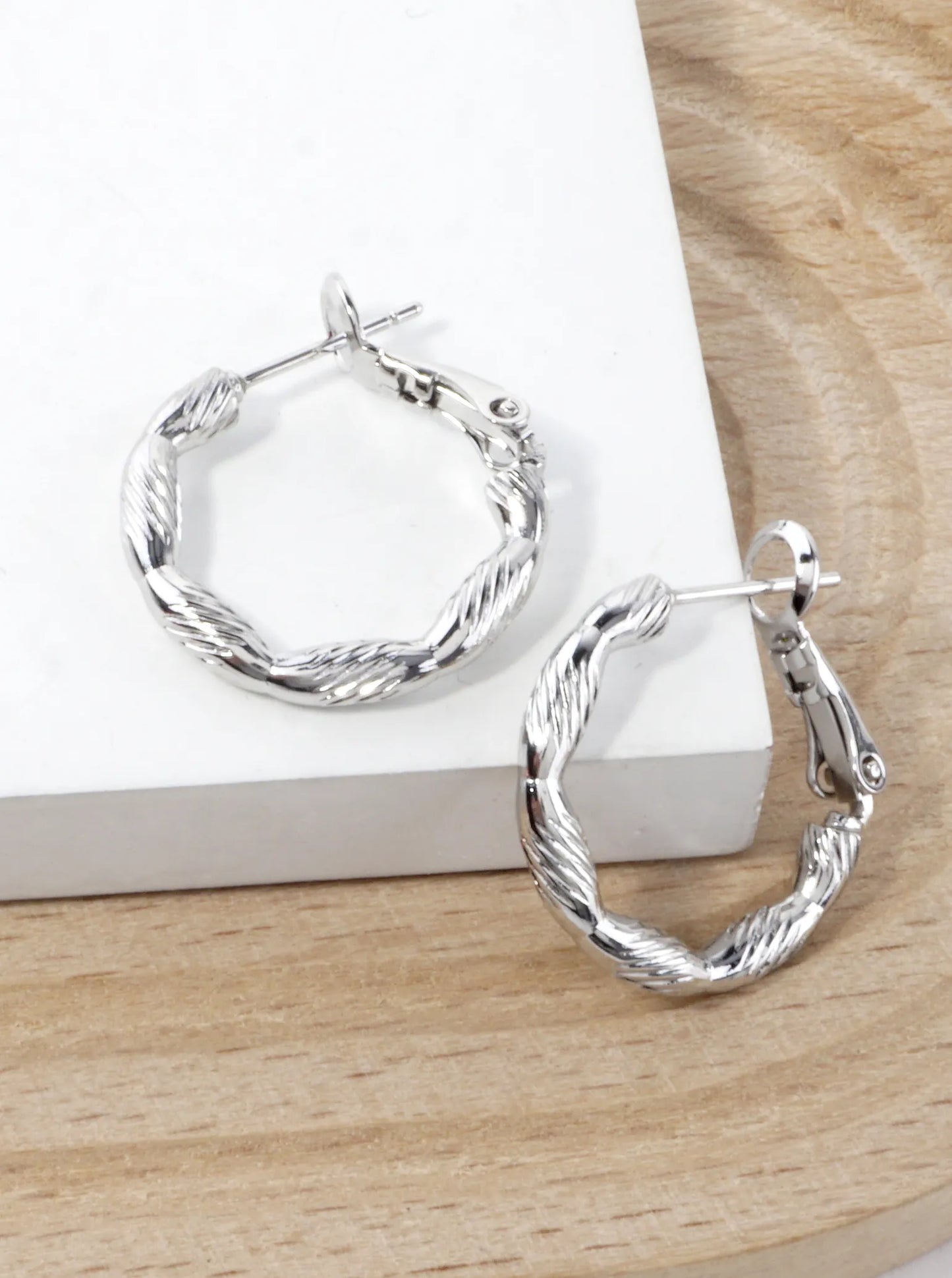 Laser Cut Textured Brass Hoop Earrings 0.75inch