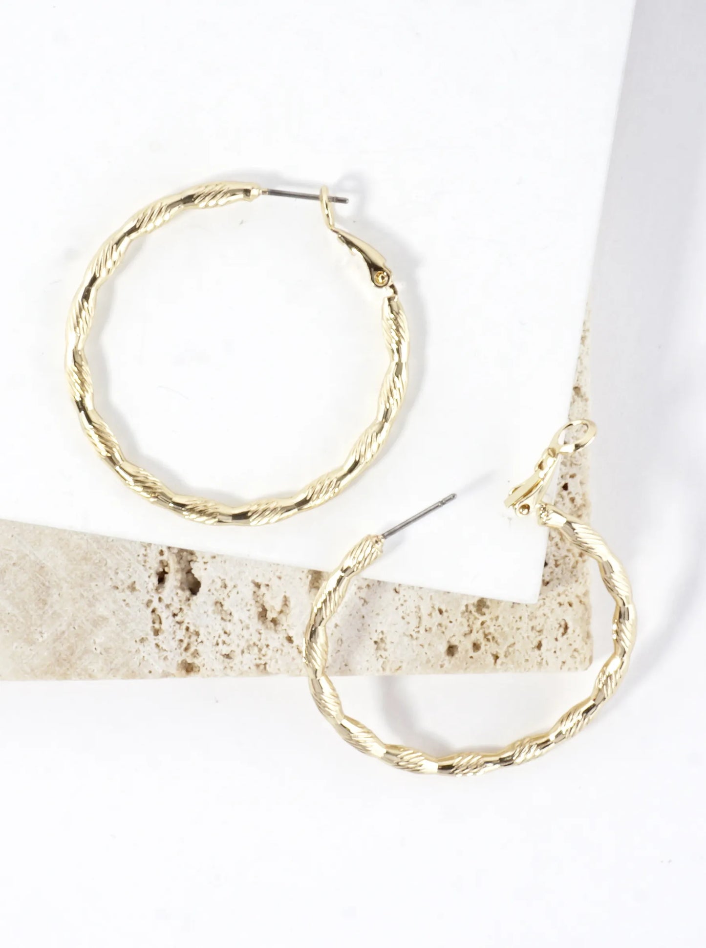 Laser Cut Textured Brass Hoop Earrings 1.5inch