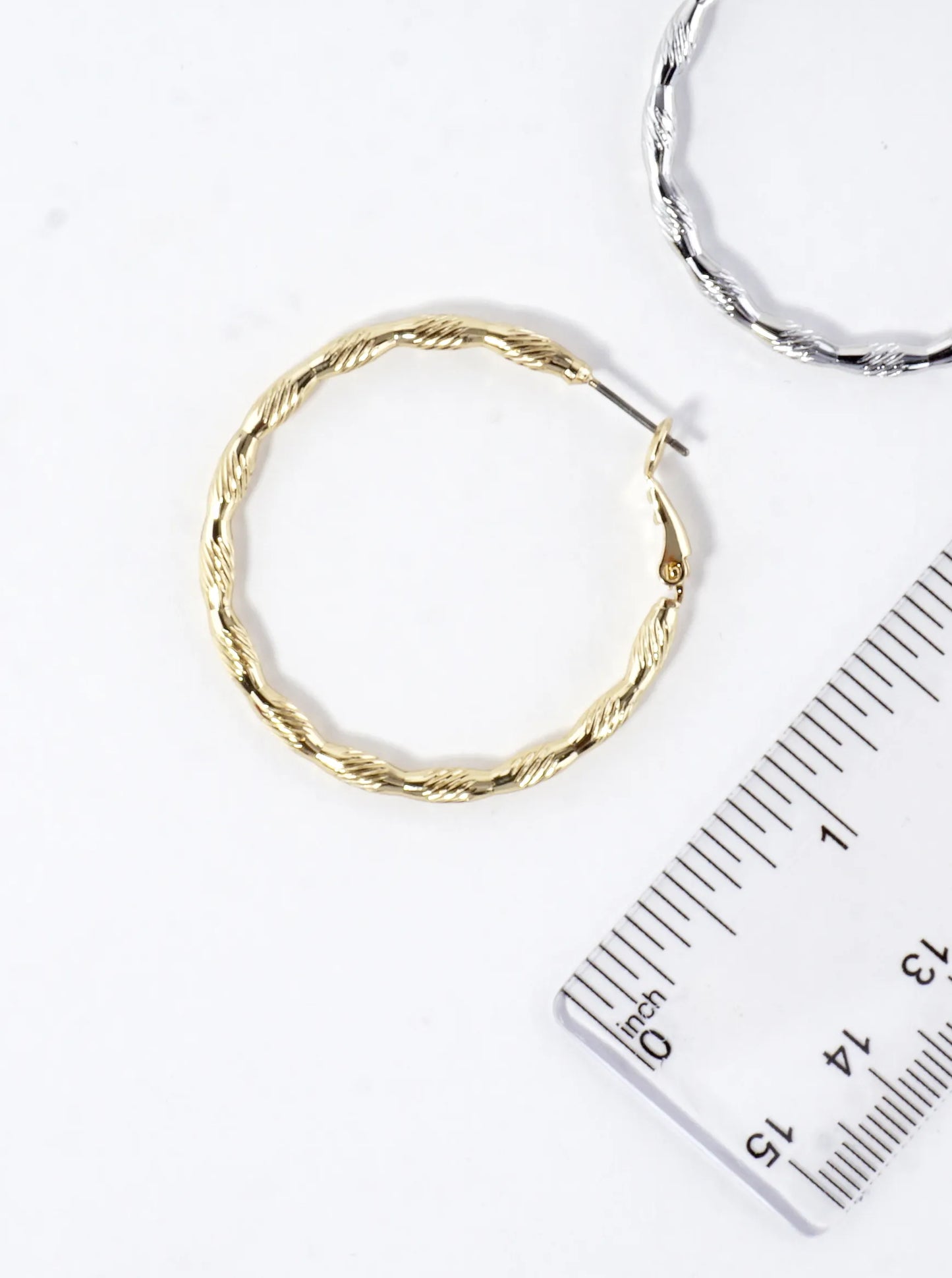 Laser Cut Textured Brass Hoop Earrings 1.5inch