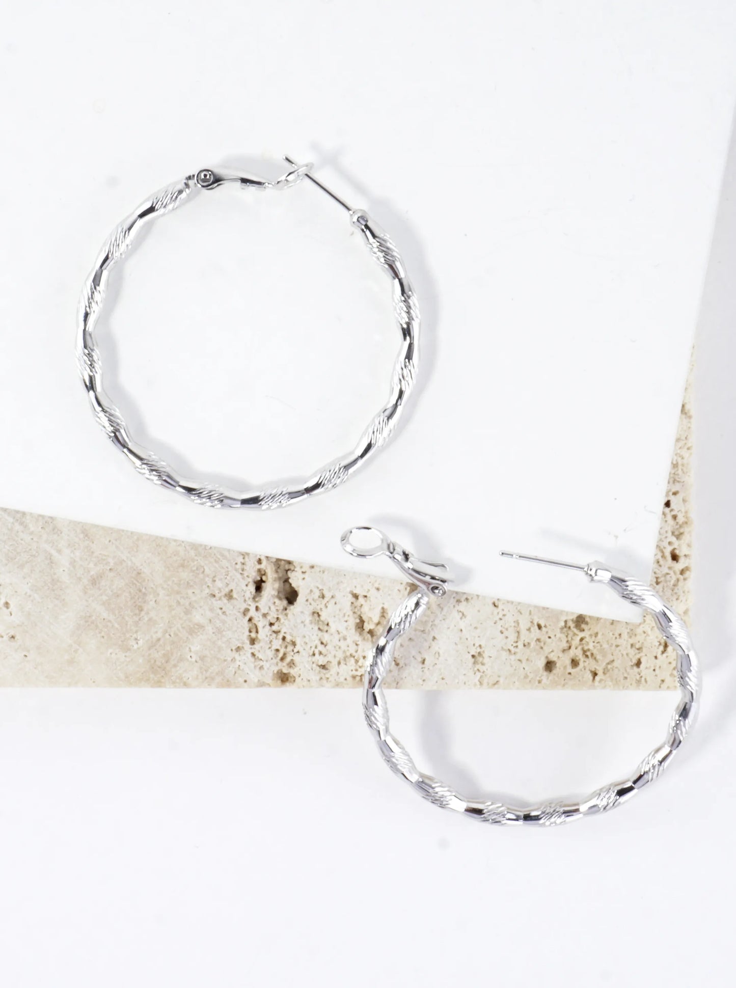 Laser Cut Textured Brass Hoop Earrings 1.5inch