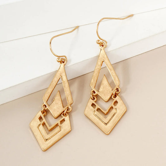 Layered Diamond Shape Geometric Dangle Earrings