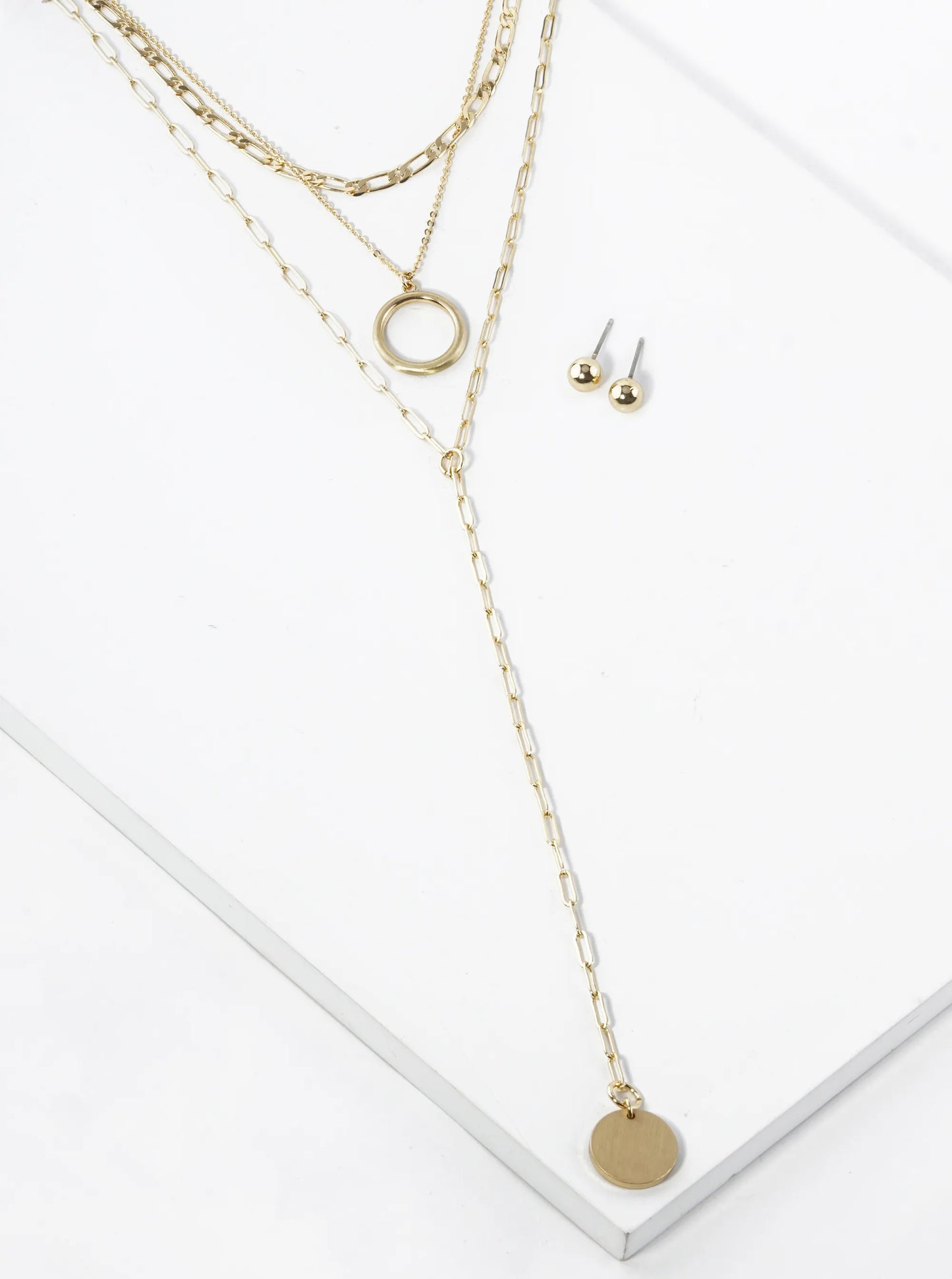Layered Lariat Y Necklace With 7 Inch Drop Pendant