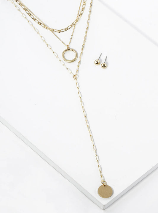 Layered Lariat Y Necklace With 7 Inch Drop Pendant
