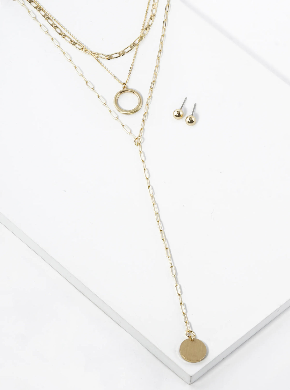 Layered Lariat Y Necklace With 7 Inch Drop Pendant