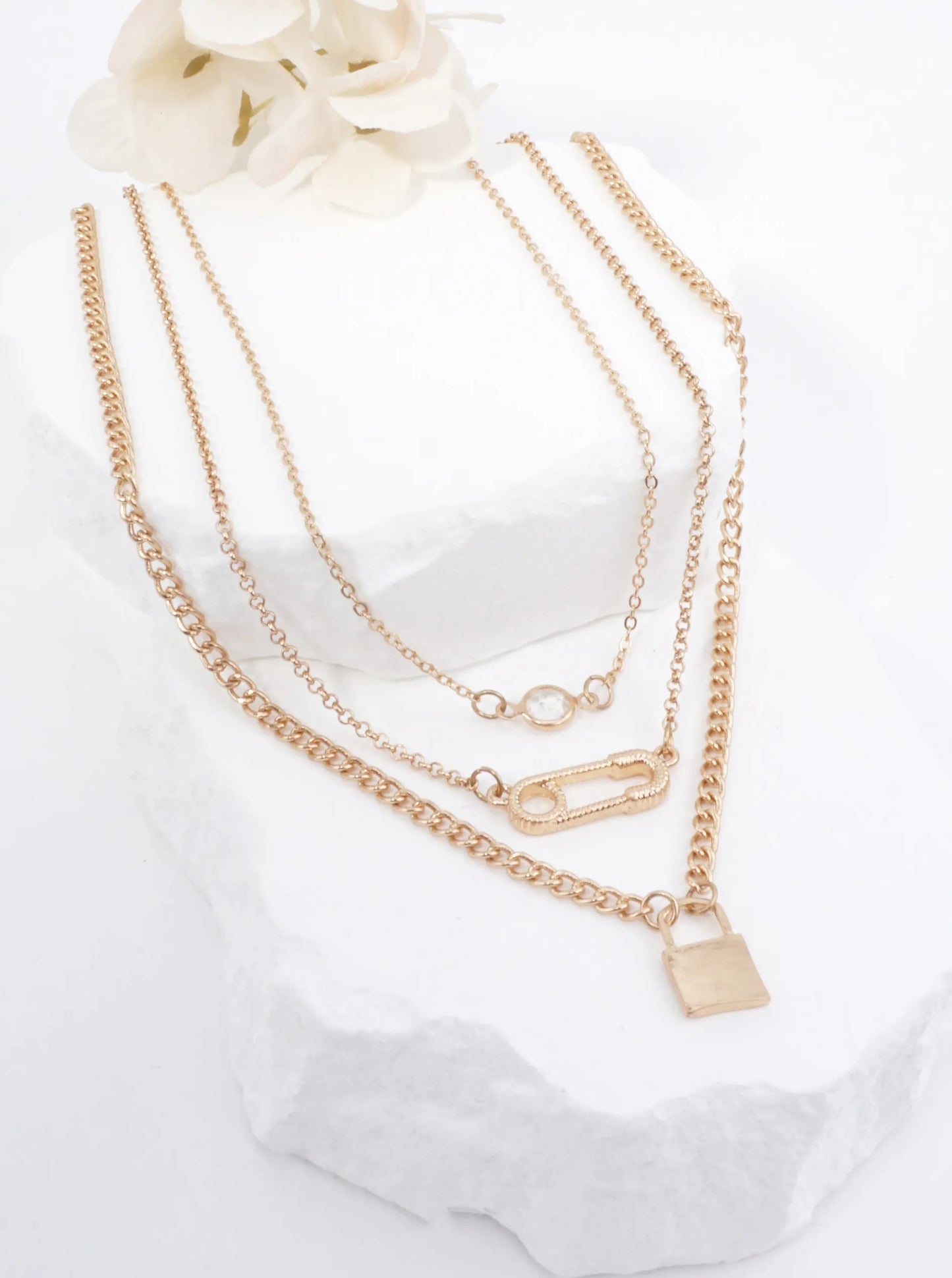 Layered Lock Charm Matte Necklace