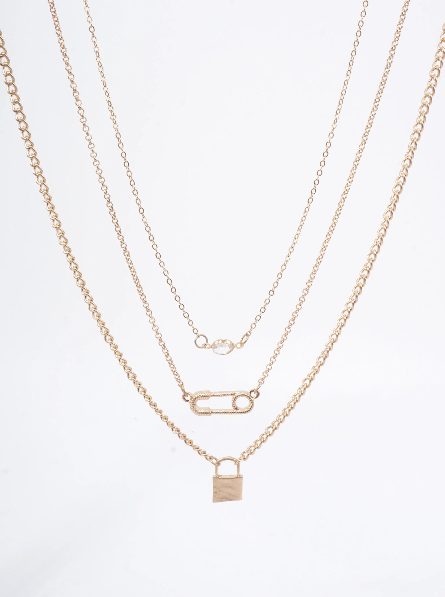 Layered Lock Charm Matte Necklace