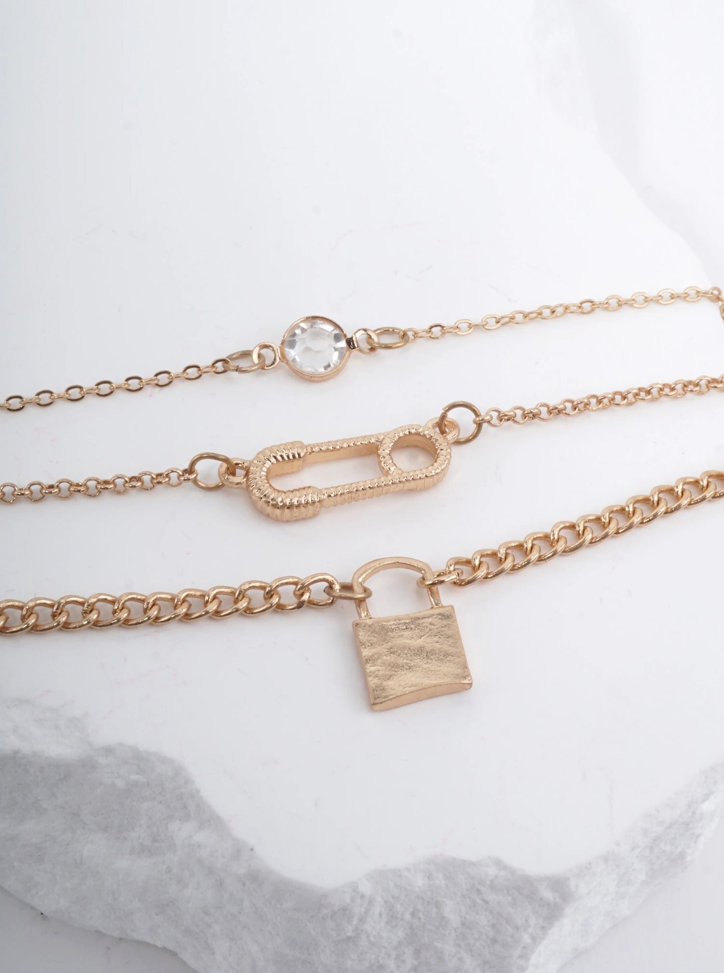 Layered Lock Charm Matte Necklace