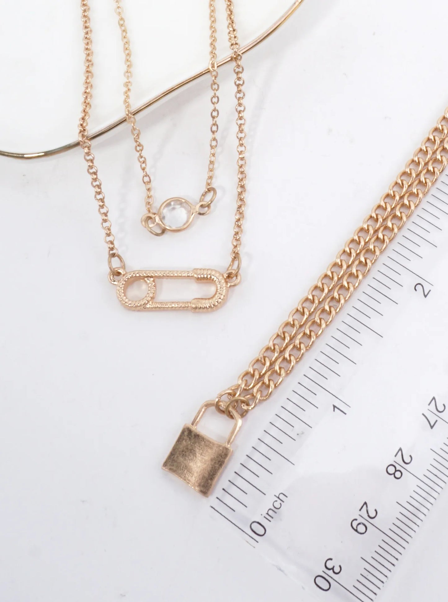Layered Lock Charm Matte Necklace