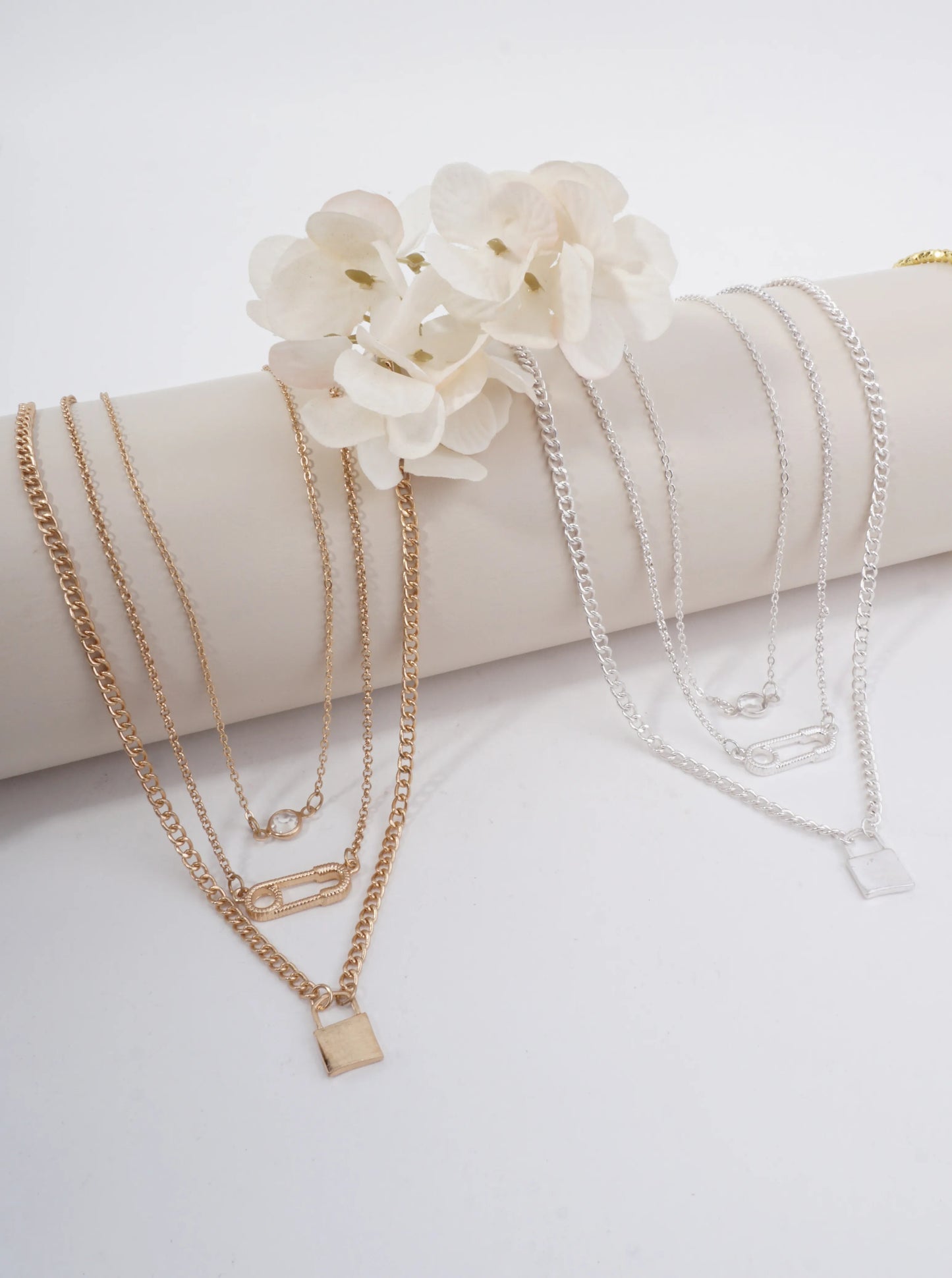 Layered Lock Charm Matte Necklace