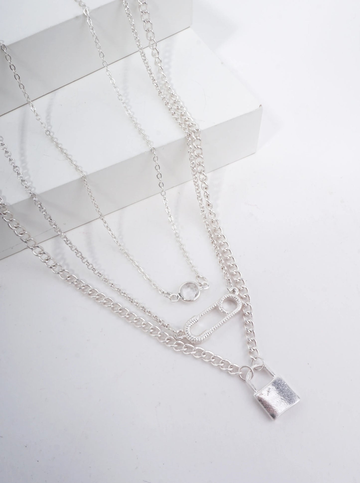Layered Lock Charm Matte Necklace