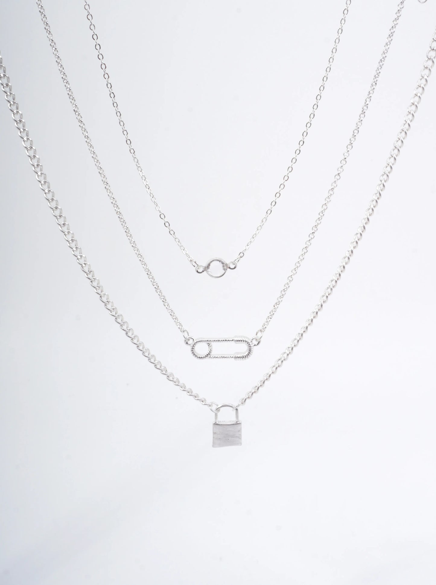 Layered Lock Charm Matte Necklace