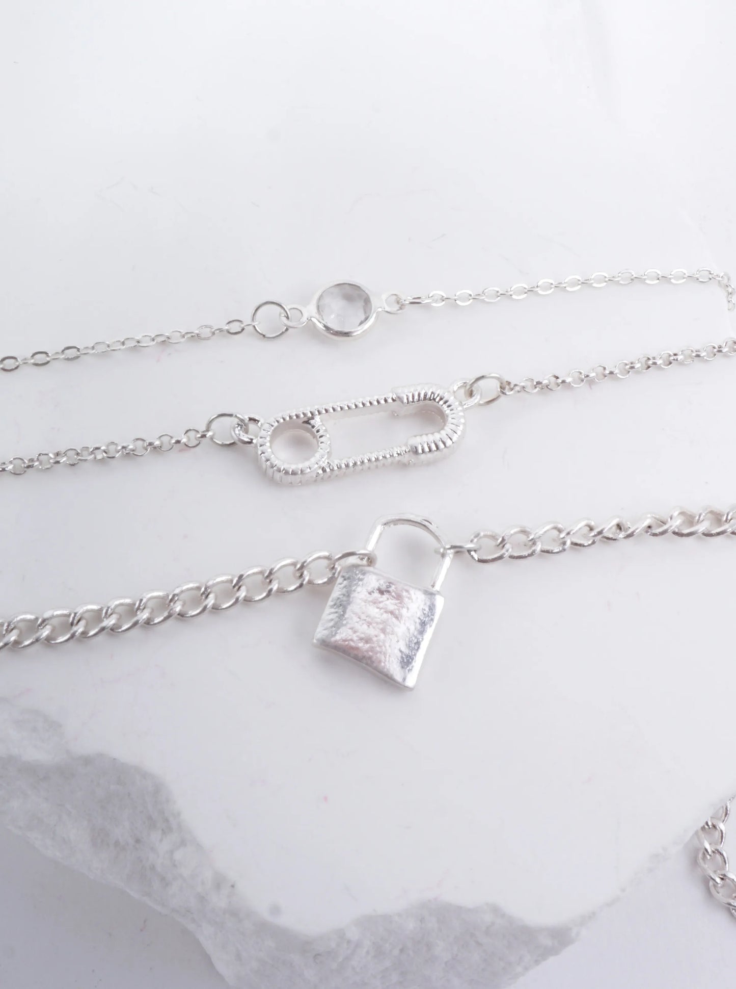 Layered Lock Charm Matte Necklace