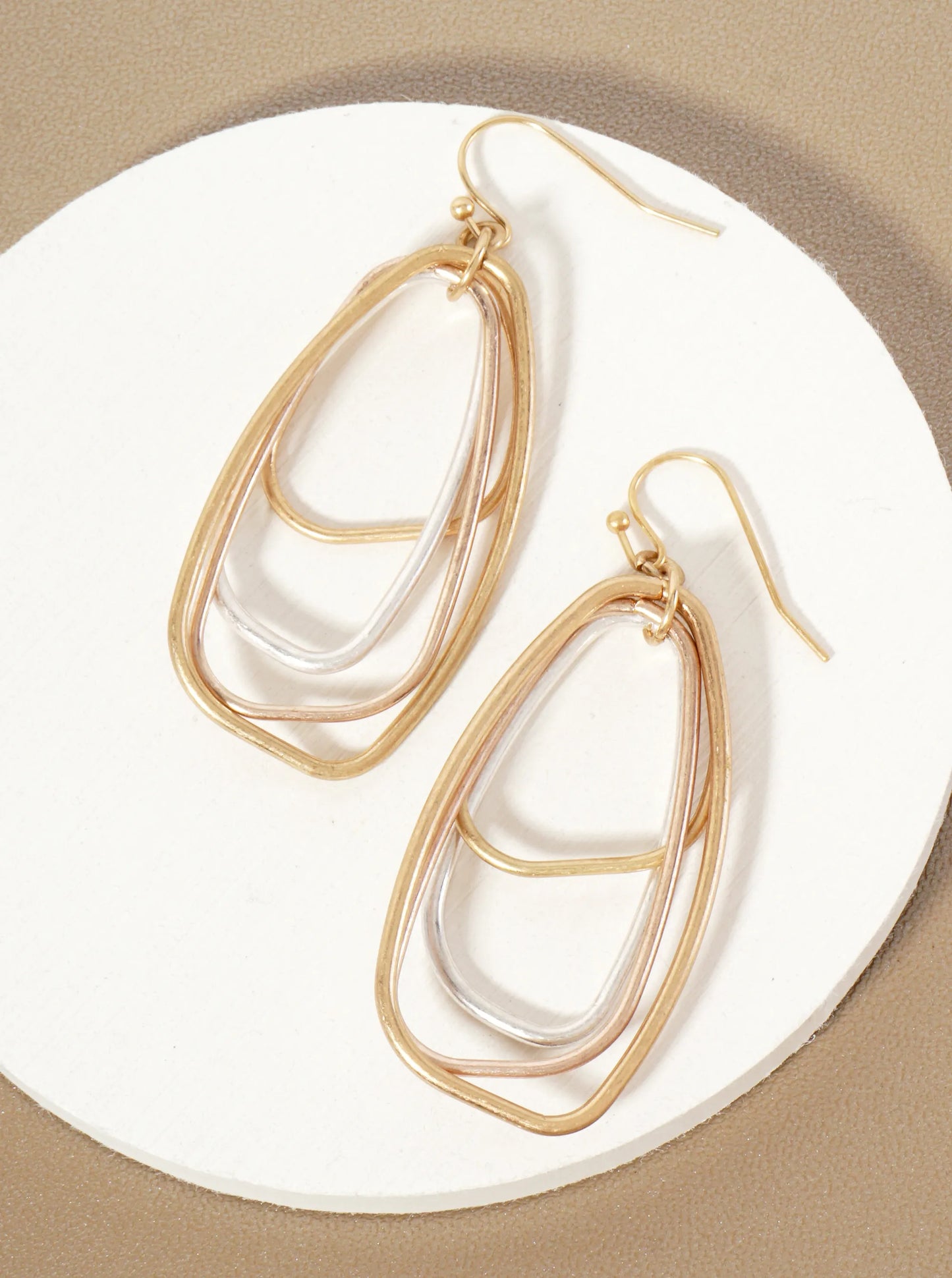Layered Metal Organic Shape Dangle Drop Earrings
