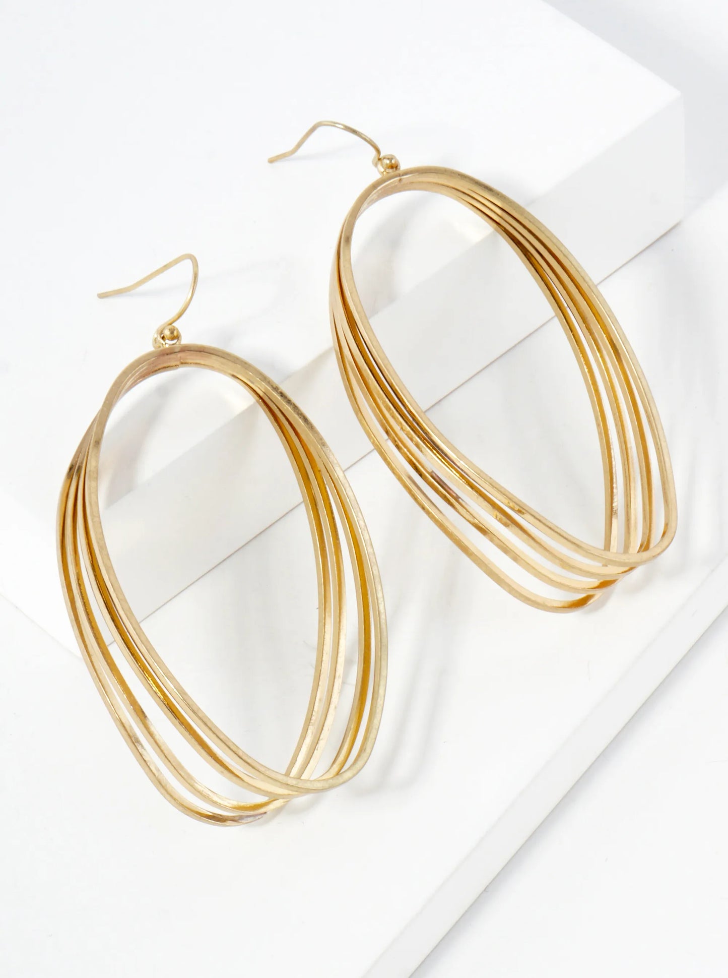 Layered Multi-Oval Wire Drop Statement Brass Earrings