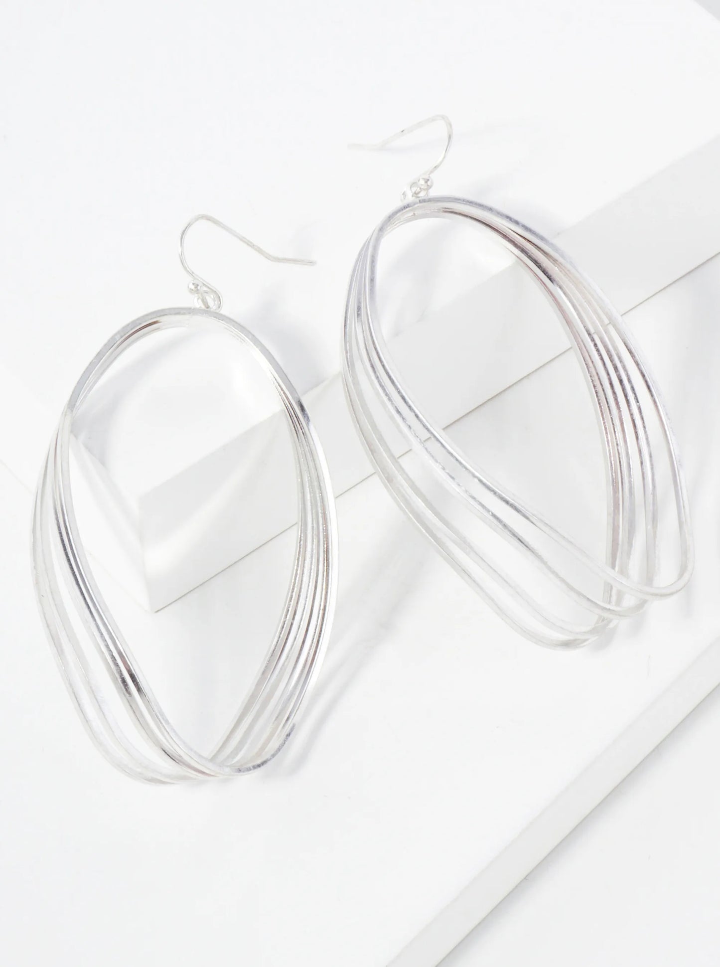 Layered Multi-Oval Wire Drop Statement Brass Earrings